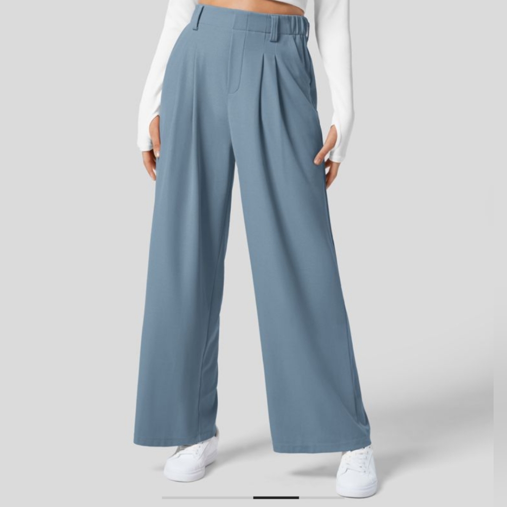 HALARA High Waist Plicated Side Pockets Wide Leg Flowy Solid Wide Leg Pants